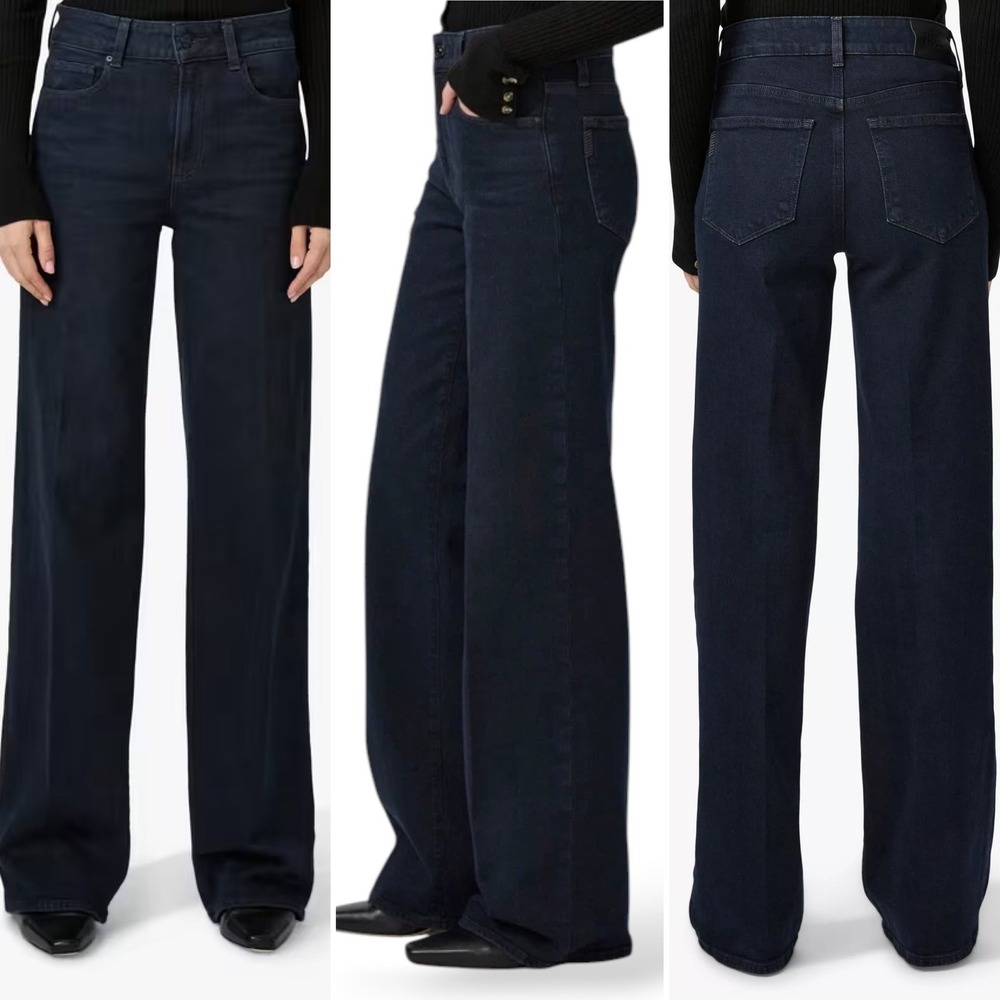 PAIGE Wide Leg Sasha Jeans NWT 32" Sz 26 Dark Wash Relaxed Anthropologie $259 - Picture 3 of 14